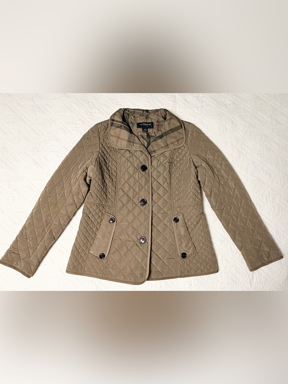 Liz Claiborne Quilted Plaid-Lined Jacket in Brown Size Medium